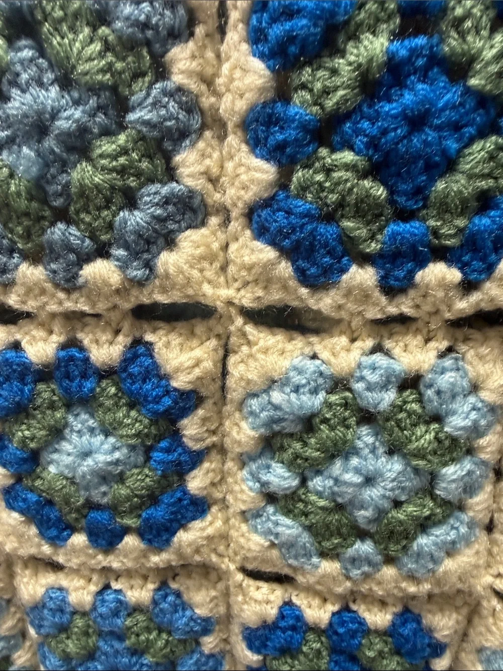 Handmade Crochet Granny Square Throw Blanket - Blue & Cream